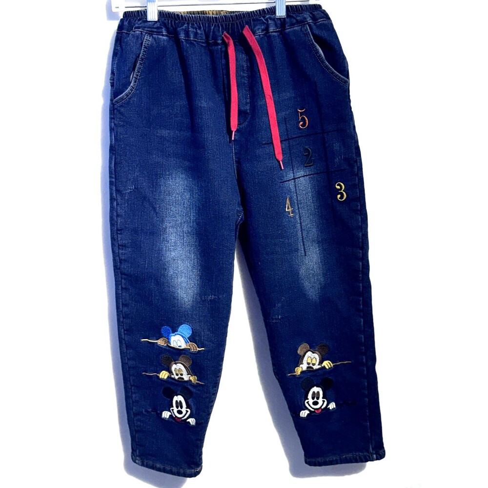Disney Mickey Mouse Her Universe Embroidered Denim jogger Pull-on Womens L Jeans